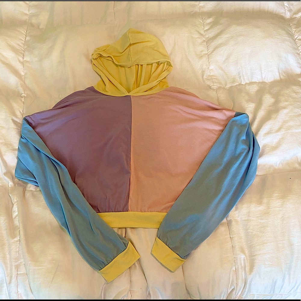 Pastel Color Block Cropped Hoodie